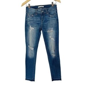 KANCAN Jeans Womens Sz 25 Blue Skinny Light Wash Distressed Raw Hem Button Zip